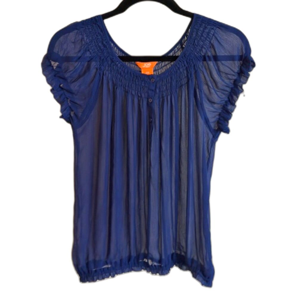 Joe Fresh Royal Blue Sheer Smocked Peasant Blouse - Size Small